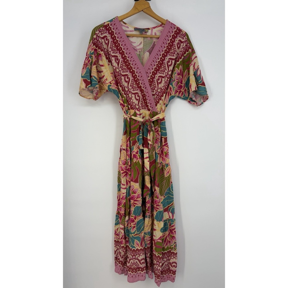 Figueroa & Flower Maxi Dress S Boho Tiered Cottagecore Cowgirl Hippie Fairy Pink